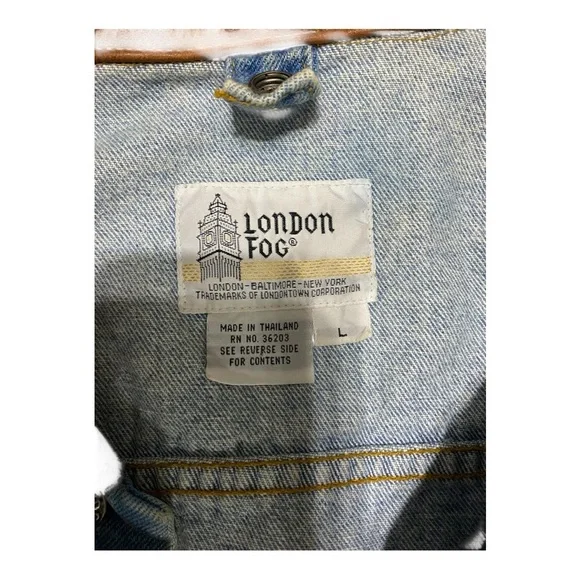 London Fog, Blue Denim Jacket with Brown leather Collar - Picture 10 of 15